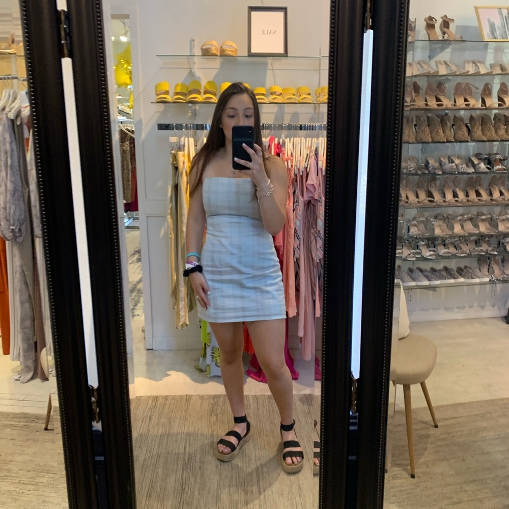 New light blue plaid dress